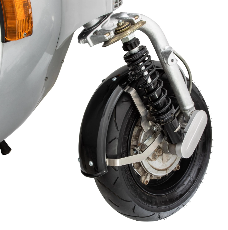 Aile 2.0 Garelli pour Vespa PX 80-200ccm, métal noir brillant, support inox brossé