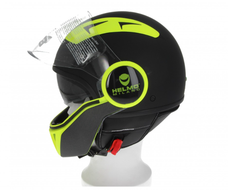 Helmo Milano Full casque jet, FuoriRotta Premium, noir, jaune, matt