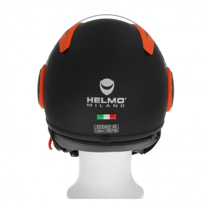 Helmo Milano Full casque jet, FuoriRotta Premium, noir, orange, matt