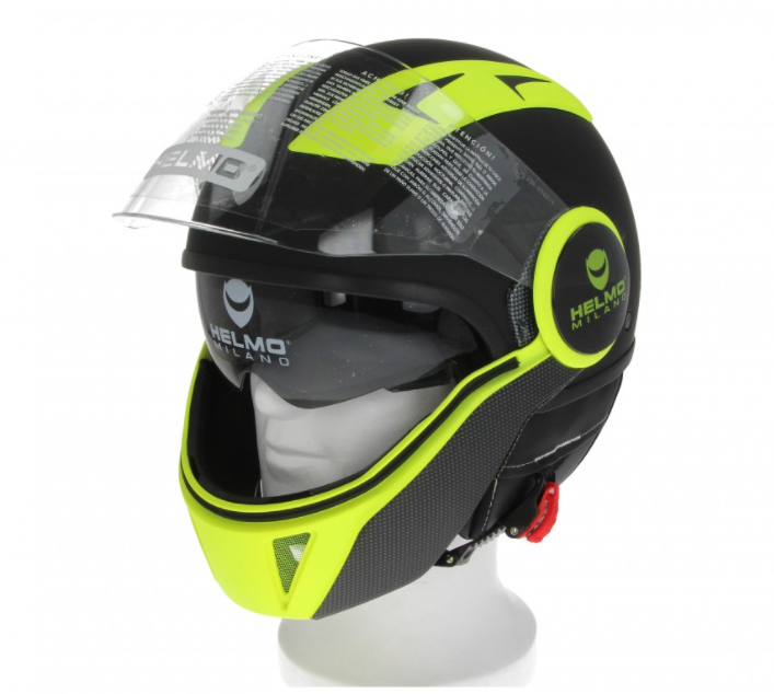 Helmo Milano Full casque jet, FuoriRotta Premium, noir, jaune, matt