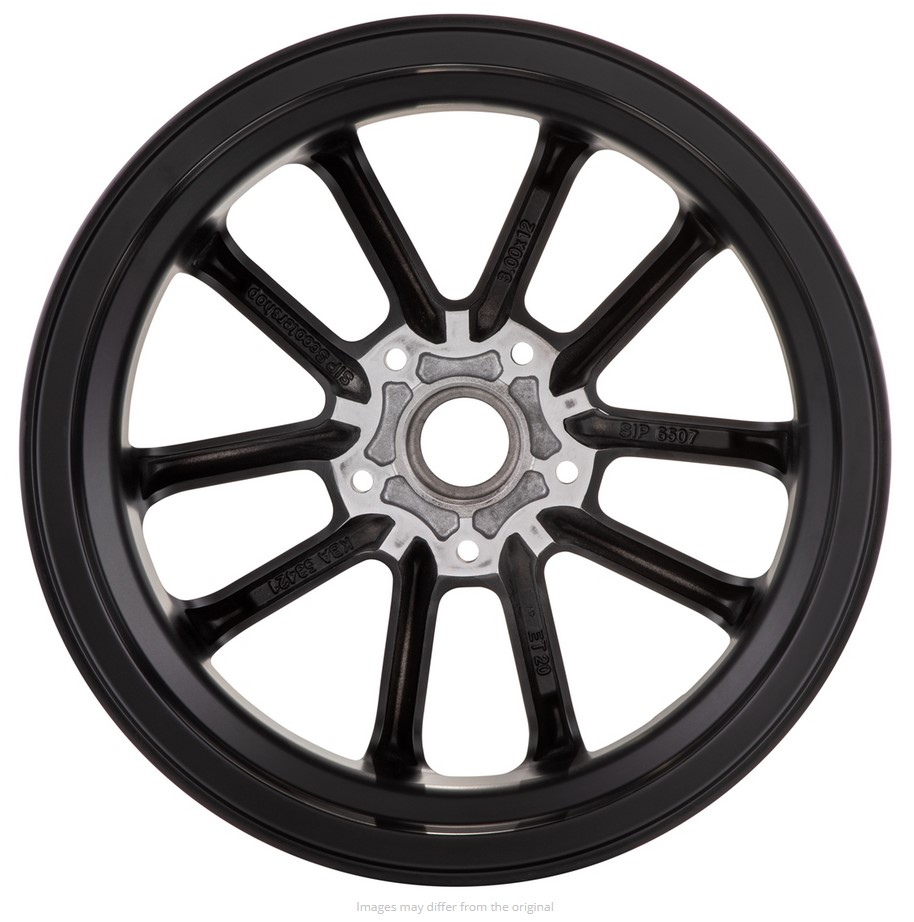 Jante avant/arrière 12" pour Vespa GTS/GTS Super/GTV/GT 125-300ccm, noire avec bordure argentée