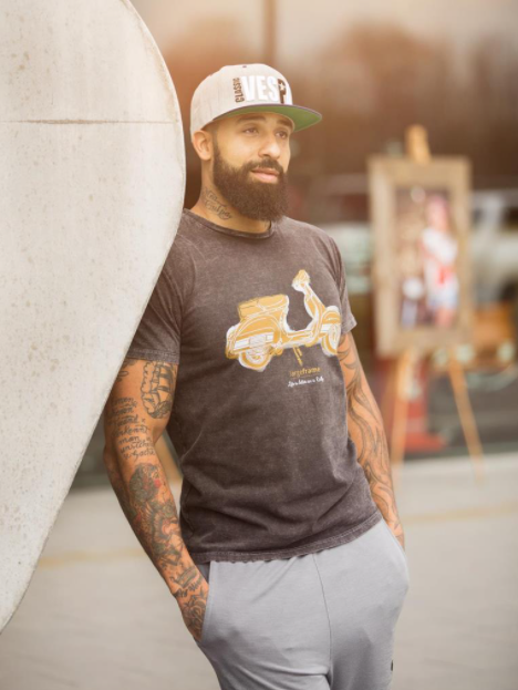 T-Shirt "La vie est meilleure sur un rallye", homme noir stone wash