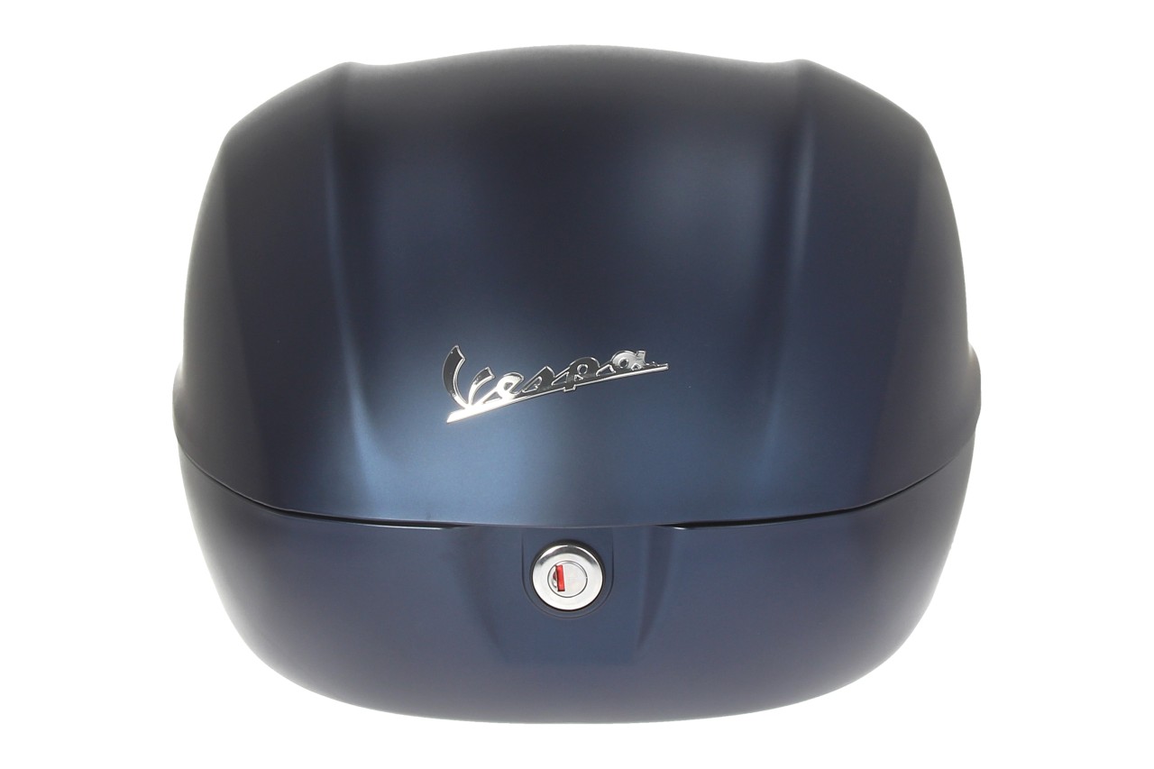 Kit top case 32L bleu foncé mat opaque (288/A), coussin dorsal noir pour Vespa Primavera