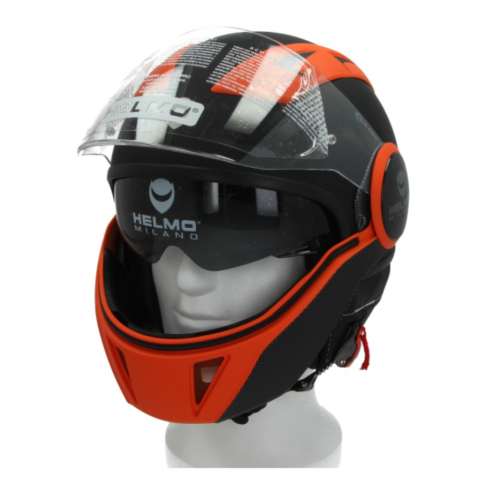 Helmo Milano Full casque jet, FuoriRotta Premium, noir, orange, matt