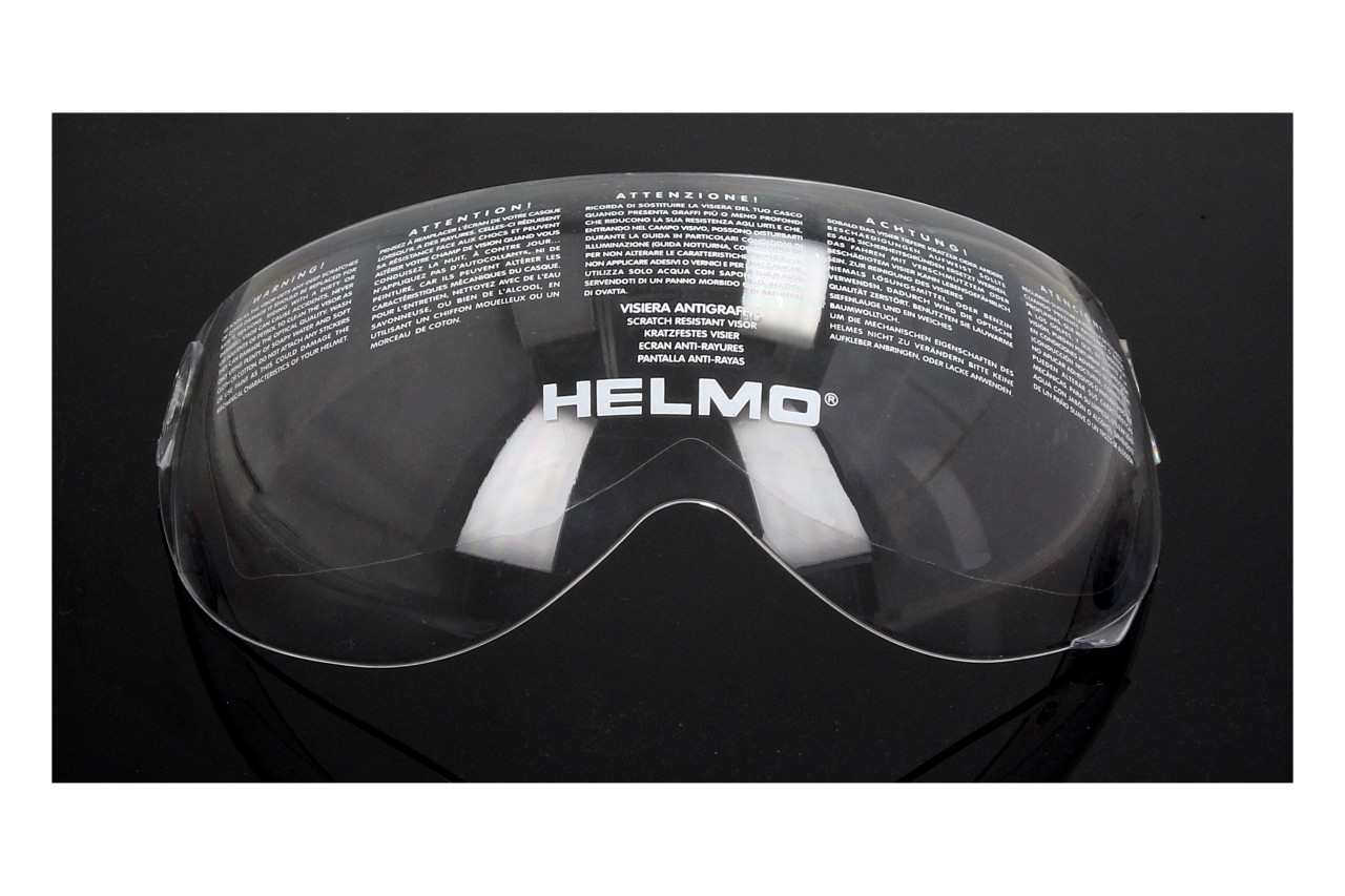 Visière Helmo Milano, transparente, visière pour lunettes adaptée aux modèles PelleDura, ViaColVento et Turbine (ECE 22.05)